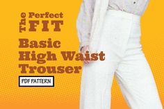 "The Perfect Fit Basic High Waist Trouser This vintage pant pattern for women includes complete instructions for a tailored fit on any body type. A good high-waisted pant can flatter and accentuate the waistline while elongating legs. But this style of trousers greatest achievement is prevention of the dreaded plumbers butt when the wearer bends or sits. Full photo instructions on sizing your pant pattern for the perfect fit. Waistline adjustment, crotch length extension, hip and thigh, sway bac High Waisted Trouser Pants, Pants Bootcut, Engineer Prints, Paneled Skirt, Cropped Tube Top, Vintage Pants, Vintage Women, Pants Pattern, High Waisted Trousers