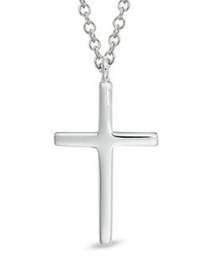 Zales Cross Pendant in Sterling Silver Simple Sterling Silver Cross Pendant Necklace, Classic Sterling Silver Cross Necklace For Formal Occasions, Minimalist White Gold Cross Necklace, Classic Sterling Silver Pendant Cross Necklace, White Gold Sterling Silver Cross Necklace, Formal Silver Sterling Silver Cross Necklace, Classic Sterling Silver Cross Necklace, Classic Cross Necklace In Sterling Silver And White Gold, Classic Sterling Silver Cross Necklace In White Gold