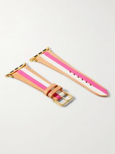 EXCLUSIVE AT NET-A-PORTER. Add some personality to your smartwatch with laCalifornienne's strap. Made from vegetable-tanned leather, it's hand-painted with colorful stripes inspired by California's sunny landscape and fastens with a gold-plated buckle. Pink Luxury Bracelet Strap Watch Bands, Luxury Pink Watch Band With Bracelet Strap, Leather Apple Watch Band Fashion Accessory, Luxury Pink Watch Bands, Luxury Pink Adjustable Watch Bands, Luxury Adjustable Pink Watch Band, Sunny Landscape, Brown Leather Watch, Pink Watch