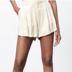 Nwt Zara Satin Shorts Medium Cream Pockets Belt Loops, Also Stretch In Back Spring Cream Bottoms With Built-in Shorts, Chic Cream Bottoms With Built-in Shorts, Chic Cream Shorts For Day Out, Trendy Beige Wide-leg Shorts, Fitted Wide Leg Summer Shorts, Chic White Wide-leg Shorts, Fitted Wide Leg Shorts For Summer, Elegant High Waist Summer Shorts, Cream High-waisted Shorts For Vacation