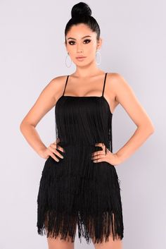 Something To You Fringe Dress - Black/Black Black Fringe Dress Party, Foral Dress, Fringe Clothing, Black Fringe Dress, Plum Dress, Fringe Mini Dress, Dresses By Color, Gatsby Party, Fashion Nova Dress