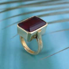 "Natural Garnet Ring, Handmade Ring, Brass Ring, Designer Rectangle Red Garnet Ring, Anniversary Ring, January Birthstone, Valentines Day Gift  Size:- All Size Available In Variation Metal:- Brass Stone:- Red Garnet IMPORTANT NOTE....👇 1 product free gift on purchase of 3 products. You can choose the plain brass ring free gift as your wish. Take a screenshot of plain brass ring you like from my shop and send me a photo in personal message. MUST READ....👇 5 stars is my shop's priority. So conta