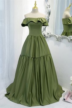 Strapless Avocado Green A-line Long Formal Gown Best Prom Dress, Tiered Prom Dress, Sweet 16 Dress, Formal Occasion Dress, Long Formal Gowns, Banquet Dresses, Formal Wear Dresses, Prom Dress Stores, 16 Dress