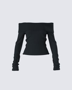 Nothing beats a chic staple piece that goes with everything 🤩 Crafted from medium weight yarn and complete with an off-shoulder design, a foldover top edge, and long sleeves - this black sweater knit top will effortlessly elevate your look 🖤 Shoulderless Shirt, Velvet Tube Top, Off The Shoulder Top Outfit, Black Tube Top, Black Tube, Black Off Shoulder, Black Prom Dress, Closet Essentials, Off Shoulder Sweater