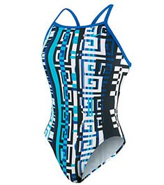 a women's one piece swimsuit with geometric print