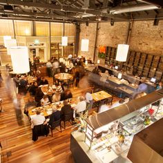 an overhead view of a restaurant with people sitting at tables