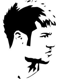 a black and white silhouette of a man's face with hair blowing in the wind