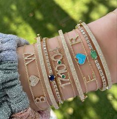 Custom Bangle, Pave Bangle, Double Chain Bracelet, Solid Gold Bracelet, Custom Charms, Locket Charms, Initial Bracelet, Hand Chain, Gold Initial