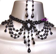 Victorian Beaded Jewelry, Diy Goth Jewelry Ideas, Vintage Black Jewelry For Costume Party, Elegant Halloween Jewelry For Costume Party, Elegant Jewelry For Halloween Costume Party, Gothic Black Dangle Body Jewelry, Elegant Black Body Jewelry For Evening, Elegant Black Adjustable Body Jewelry, Black Vampire Style Jewelry For Party