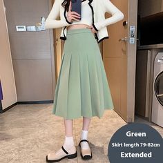 Color: Light Green Lengthened, Size: S Green Maxi Skirt Outfit, Skirt Outfits Korean, Green Maxi Skirt, Polyester Skirt, Retro Skirt, Outfit Korean, Aesthetic Light, Maxi Skirt Outfits, Half Skirt