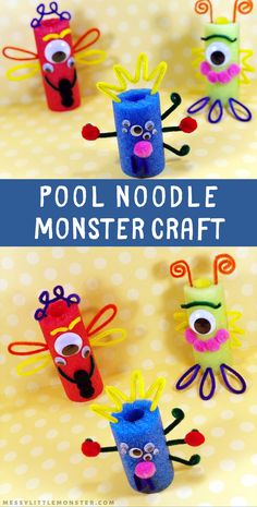 Ward off your little ones' boredom and transform those pool noodles into not-so-scary monsters with these Pool Noodle Monster Crafts. Its such a fun Pool Noodle Monsters, Pool Party Crafts, Monsters Inc Crafts, Monster Crafts For Kids, Pool Noodle Ideas, Halloween Craft Idea, Noodle Crafts, Mess Free Craft, Easy Halloween Craft