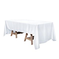 a white table cloth with two wooden legs