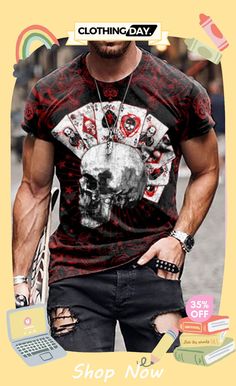 Men Fashion Casual Loose Plus Size Round Neck Short-sleeved Graphic Printed T-shirt Summer Skull Print Short Sleeve T-shirt, Casual Long Sleeve T-shirt With Skull Print, Casual Long Sleeve Skull Print T-shirt, Short Sleeve Skull Print Graphic Tee, Casual Skull Print Summer T-shirt, Casual Skull Print Crew Neck T-shirt, Casual Crew Neck T-shirt With Skull Print, Skull Print Crew Neck Top For Summer, Summer Skull Print Crew Neck Top