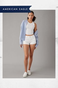 Next Level Stretch | Our softest, stretchiest, never-loses-its-shape denim/Won't bag out. Ever./White wash Chic Stretch Jean Shorts For Spring, Trendy White Jean Shorts For Everyday, White Cotton Jean Shorts For Everyday, Fitted Casual Shorts For Everyday, Casual Fitted Shorts For Everyday, Fitted Casual Everyday Shorts, Chic Stretch Jean Shorts, White Jean Shorts For Everyday Wear, White Jean Shorts For Spring Everyday Wear