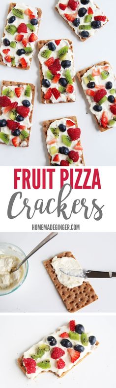 fruit pizza crackers with cream cheese and strawberries are the perfect appetizer for any party