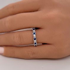 Sapphire Baguette Diamond Band Sterling Silver Wedding Band - Etsy Bosnia and Herzegovina Sapphire Baguette Cut Wedding Jewelry, Blue Baguette Cut Wedding Jewelry, Blue Baguette Cut Jewelry For Anniversary, Blue Sterling Silver Wedding Ring With Diamond Cut, Baguette Diamond Band, Infinity Band, Silver Wedding Band, Sterling Silver Wedding Band, Sapphire Band