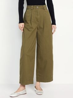 Extra High-Waisted Barrel Wide-Leg Pants | Old Navy Wide Leg Pants Old Navy, Asian Minimalist Fashion, Green Wide Leg Pants Outfit, Trending Fall Outfits, Wide Leg Pants Outfit, Teacher Clothes, Fall Pants, Trouser Outfits, Cropped Wide Leg Pants