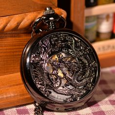 Introducing the "Hollow Dragon and Phoenix Play Beads Pocket Watch," an antique style pocket watch that will be the perfect gift for her or him. This unique pocket watch is sure to be the perfect statement piece, making it a great gift for pocket watch lovers and collectors. The hollow dragon and phoenix play beads adds more character to the piece and elevates it to another level. It comes with a special pocket watch chain, making it easy to carry around.The pocket watch combines Gothic and stea Cryostasis Chamber, Dragon Phoenix, Unique Pockets, Vintage Dragon, Mechanical Hand, Vintage Pocket Watch, The Hollow, Pocket Watch Chain, Watch Lover