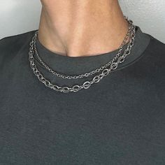 Two chain set 100% Stainless steel  16-18inch smaller chain 18-20.5 larger interwoven chain Silver Double Chain Cuban Link Necklace, Stainless Steel Double Chain Link Jewelry, Silver Double Chain Link Necklace, Stainless Steel Link Necklace With Double Chain, Stainless Steel Double Chain Link Necklace, Chains Necklace, Beauty Book, Etsy Accessories, Accessory Gift