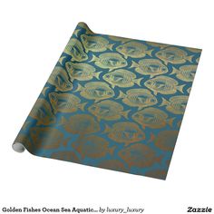 gold fish on teal aqua blue metallic foiled wrapping paper by zazzlee