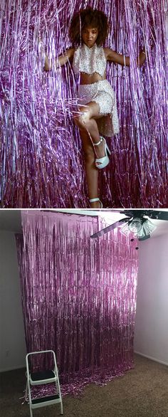 Diy Photo Set Up Backdrop Ideas, Cool Photoshoot Backgrounds, Portrait Backdrop Ideas, Home Made Background For Pictures, Insta Worthy Backdrops, Diy Photoshoot Backdrop Ideas, Foil Curtain Photoshoot, Easy Photoshoot Backdrop Ideas, Indoor Photoshoot Background Ideas