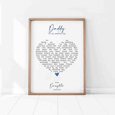 a framed print with the words'i love you daddy'in blue and white