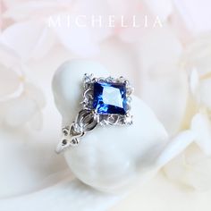 Blue Crystals Stones, Flower Wedding Ring, Cubic Zirconia Engagement Rings, Princess Cut Rings, Trendy Ring, Silver Engagement Rings, Jewelry Wedding