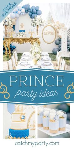 a princess party with blue and gold decorations