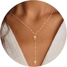 This Trendy 14k Gold-Plated Cross Necklace For Women Features A Sleek, Modern Design That Complements Any Outfit. The Long Chain And Delicate Cross Pendant Make It A Perfect Accessory For Layering Or Wearing Alone. Ideal For Everyday Wear Or Special Occasions, This Elegant Piece Adds A Touch Of Sophistication To Your Style. Durable And Hypoallergenic, It's Crafted To Ensure Lasting Shine And Comfort. Wedding Cross Necklace, Elegant Cross Necklace For Mother's Day, Delicate Gold Cross Jewelry, Elegant Gold Cross Necklace With Clavicle Chain, Cross Lariat Necklace Gift, Gold Cross Chain Necklace Elegant Style, Elegant Gold Cross Chain Necklace, Clavicle Chain Necklace With Cross Pendant, Spiritual Yellow Gold Necklaces