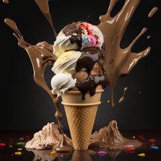 an ice cream sundae with chocolate sauce and sprinkles