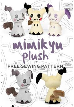 sew desu ne Pikachu Sewing Pattern, Mimikyu Plush Pattern, Diy Plush Pattern, Pokemon Plush Pattern Free, Free Plushie Sewing Patterns, Pokemon Sewing Patterns, Sewing Pokemon, Pokemon Plush Pattern, Sewn Plushies