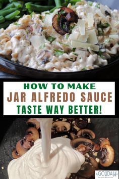 how to make jaar alfredo sauce taste way better with mushrooms and asparagus