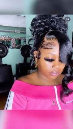 Frontal Updo Hairstyles For Black Women, Frontal Ponytail Hairstyles, Custom Color Wigs, Black Women Updo Hairstyles, Frontal Ponytail, Doll Lashes, Girls Updo, Bun With Curls, Color Wigs