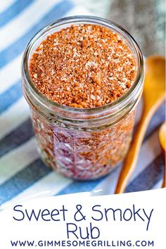 sweet and smoky bbq rub in a jar with spoon