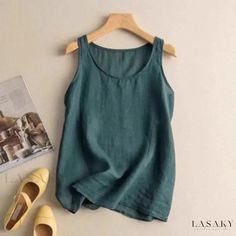 Lasaky - Casual and Fashionable Loose Cotton and Linen Sleeveless Tank Top for Layering Womens Tank Tops Summer, Loose Vest, Linen Tank Top, Vest Designs, Linen Tank, Collars For Women, Summer Tank Tops, Top Summer, Sleeveless Tshirt