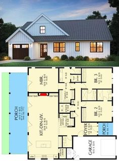 the floor plan for this modern farmhouse house