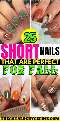 25 Short Fall Nails To Save & Recreate This Autumn Season! - The Catalog Fall Floral Nails Short, Fall Nail Colors For Short Nails, Fall Season Nails Acrylic Short, Fall Football Nail Designs, Fall Designs For Short Nails, Fall Nail Colors Short Nails, Short Sassy Nails, Short Square Nail Designs Fall, Fall Nail Designs For Short Nails