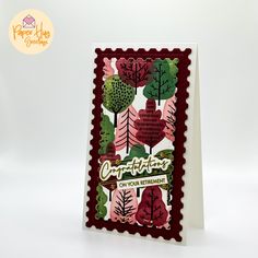 a card with an image of trees on it