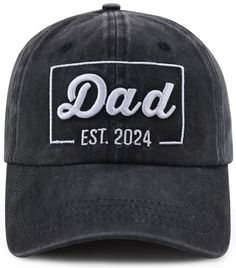 the dad est 2094 hat in black and white is embroidered on the front of the cap