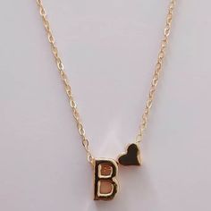 Super Cute And Dainty Gold Initial Necklace With A Heart!! Makes A Perfect Gift For Yourself Or Someone Else! Listing Is For Letter B. B Initial, Necklace Couple, Initial Heart Necklace, Gold Initial Necklace, Initial Necklace Gold, Gold Initial, Letter B, Initial Necklace, A Heart