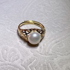 New Gold Plated Natural Pearl Adjustable Ring With Zircon Silver Pearl Rings, Pearl Wedding Ring Vintage, Vintage Pearl Rings, Gold Pearl Engagement Ring, Pearl Engagement Ring Vintage, Vintage Pearl Jewelry, Pearl Wedding Ring, Natural Pearl Ring, Intricate Rings