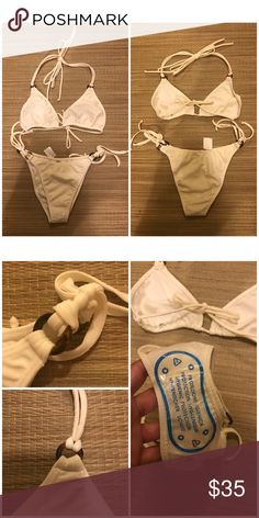 Teeny Weeny Brazilian Bikini Brand new❗️String Bikini. No Padding. Tortoise Circular Rings on bottom sides and top straps. Double String Straps on top and bottom. Ivory white color. So sexy. No size listed but it will fit a small or Medium if you want it super sexy. From BRAZIL Swim Bikinis White String Tie Swimwear For Beach Season, White String Tie Swimwear For Summer, White String Tie Swimwear For Pool, White String Tie Swimwear For Sunbathing, Ivory White Color, Top Straps, Ivory White, Tortoise, String Bikinis