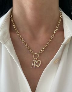 Rolo Chain with Charm Holder Charm Holder Necklace, Custom Jewelry Ideas, Gold Link Necklace, Charm Holder, Letter Example, Rolo Chain, Initial Charm, Personalized Necklace, Link Necklace