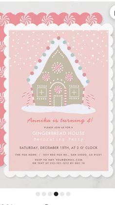 the gingerbread house birthday party is displayed on an instagramture card with candy canes and candies