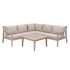 an outdoor sectional sofa with cushions and coffee table