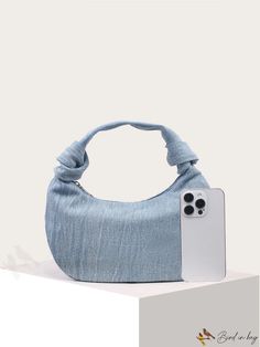 BirdinBag - Chic Denim Tote: Stylish Must-Have for Fashionable Women Ruched Bag, Denim Chic, Denim Tote, Bag Bag, Must Haves, Color Blue, Size Medium, Zipper, Blue