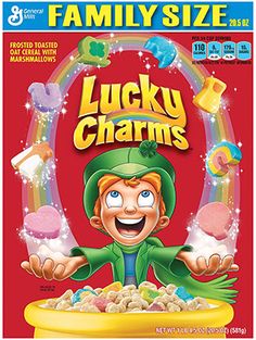 lucky charms movie poster with lepreite sitting in a gold pot filled with cereal