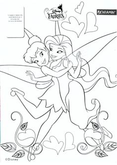 an adult coloring book page with two cartoon characters hugging each other and the title fairy