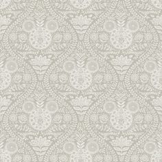 a white and gray wallpaper with an intricate design