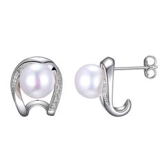 "These gorgeous sterling silver freshwater cultured pearl and diamond accent earrings are the perfect way to finish any outfit. These gorgeous sterling silver freshwater cultured pearl and diamond accent earrings are the perfect way to finish any outfit. Length: 9/16"" Backings: post Metal: sterling silver Plating: rhodium Finish: polished Packaging: boxedDIAMOND DETAILS Total weight: less than 1/10 ct. Shape: round Setting: micro paveCULTURED PEARL DETAILS Type: freshwater Pearl size: 8 mm - 9 Silver Akoya Pearl Earrings With Pearl Charm, Fine Jewelry Silver Akoya Pearl Earrings, Silver Fine Jewelry Pearl Earrings, Silver Pearl Earrings Fine Jewelry, Diamond White Sterling Silver Pearl Earrings, Silver Akoya Pearl Earrings For Anniversary, Silver Akoya Pearl Pendant Earrings, Sterling Silver Pearl Earrings With Diamond Accents For Anniversary, Silver Pearl Earrings With Diamond Accents And Cubic Zirconia